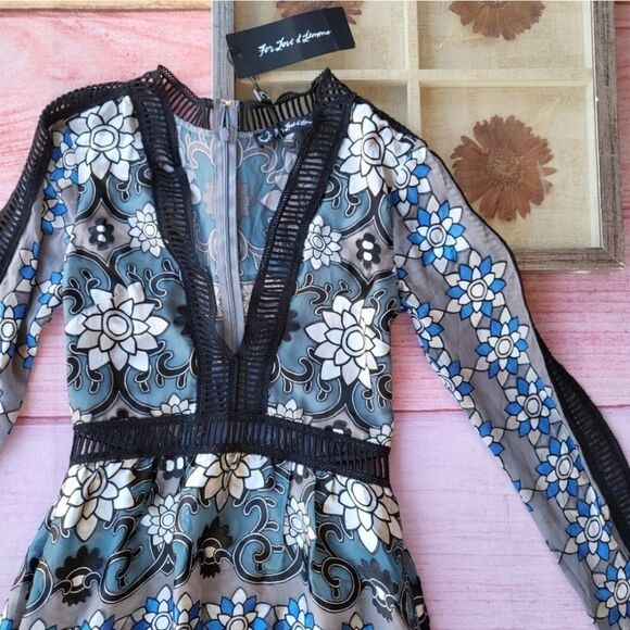 NWT‎ For Love & Lemons Juliet Floral  Lattice Trim A-line Semi Sheer Maxi Dress - Picture 12 of 15